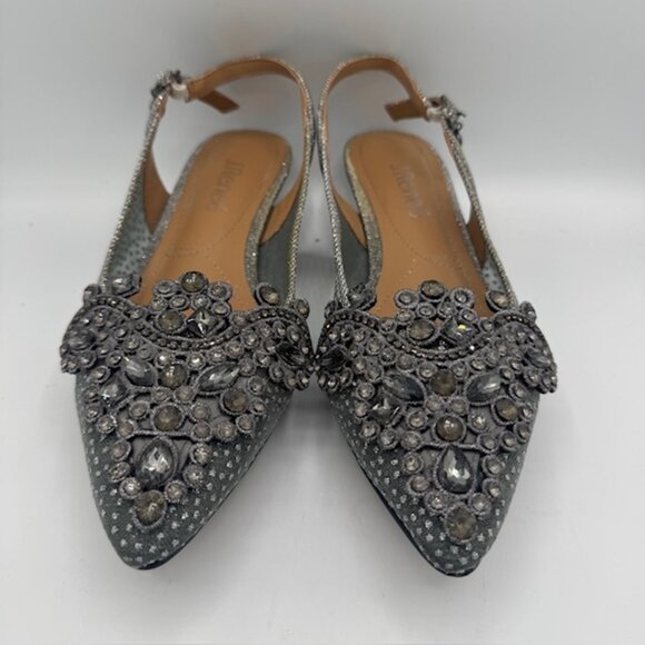 J. Renee Strovanni Slingback Pump Pewter Beaded Rhinestone, Lacy Mesh Silver 7W - Picture 3 of 8